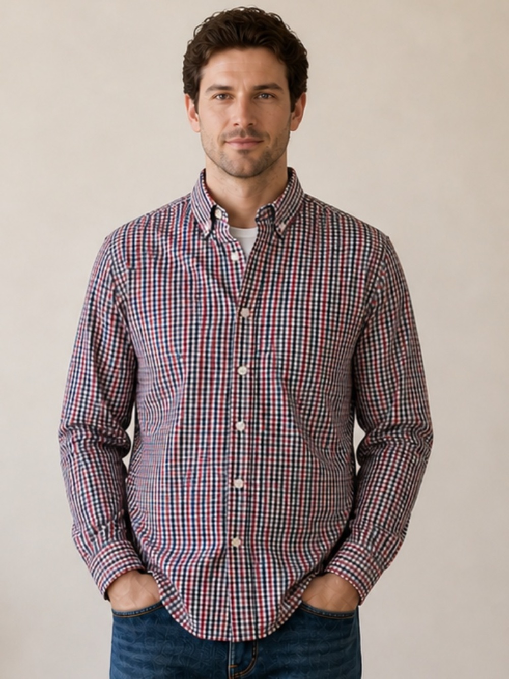 Marks & Spencer British Red, Blue & White Checked Button-Down Shirt
